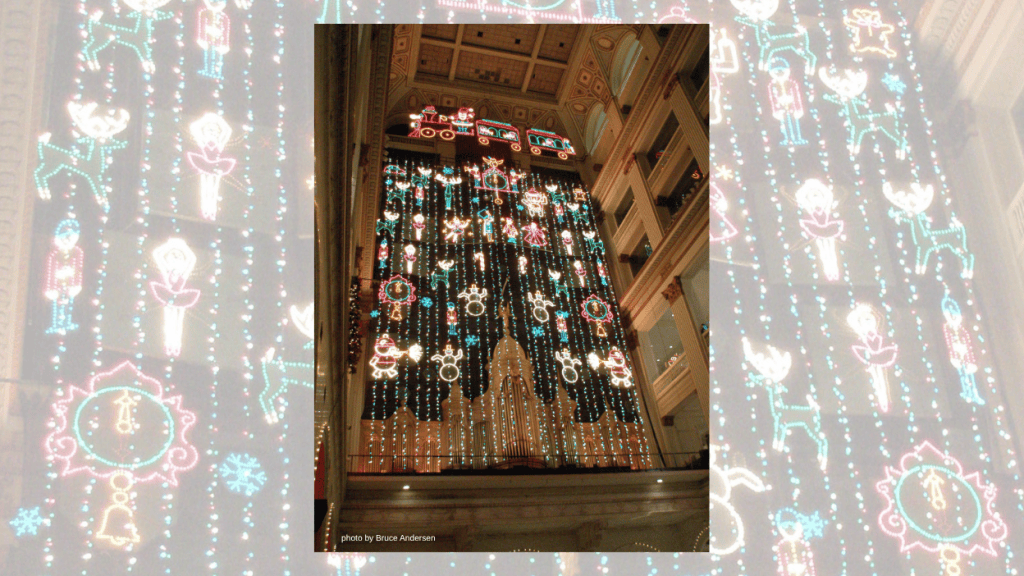 Where are the Wanamaker Light Show and Dickens Village in Philadelphia?